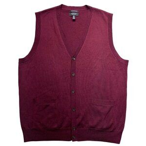 Nordstrom Men Shop Extra Fine Merino Wool Vest Size XL Burgundy Classic Grandpa